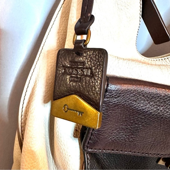 FOSSIL Leather Purse, Tote Bag, Cream, Brown & Black VINTAGE EUC - Picture 4 of 9